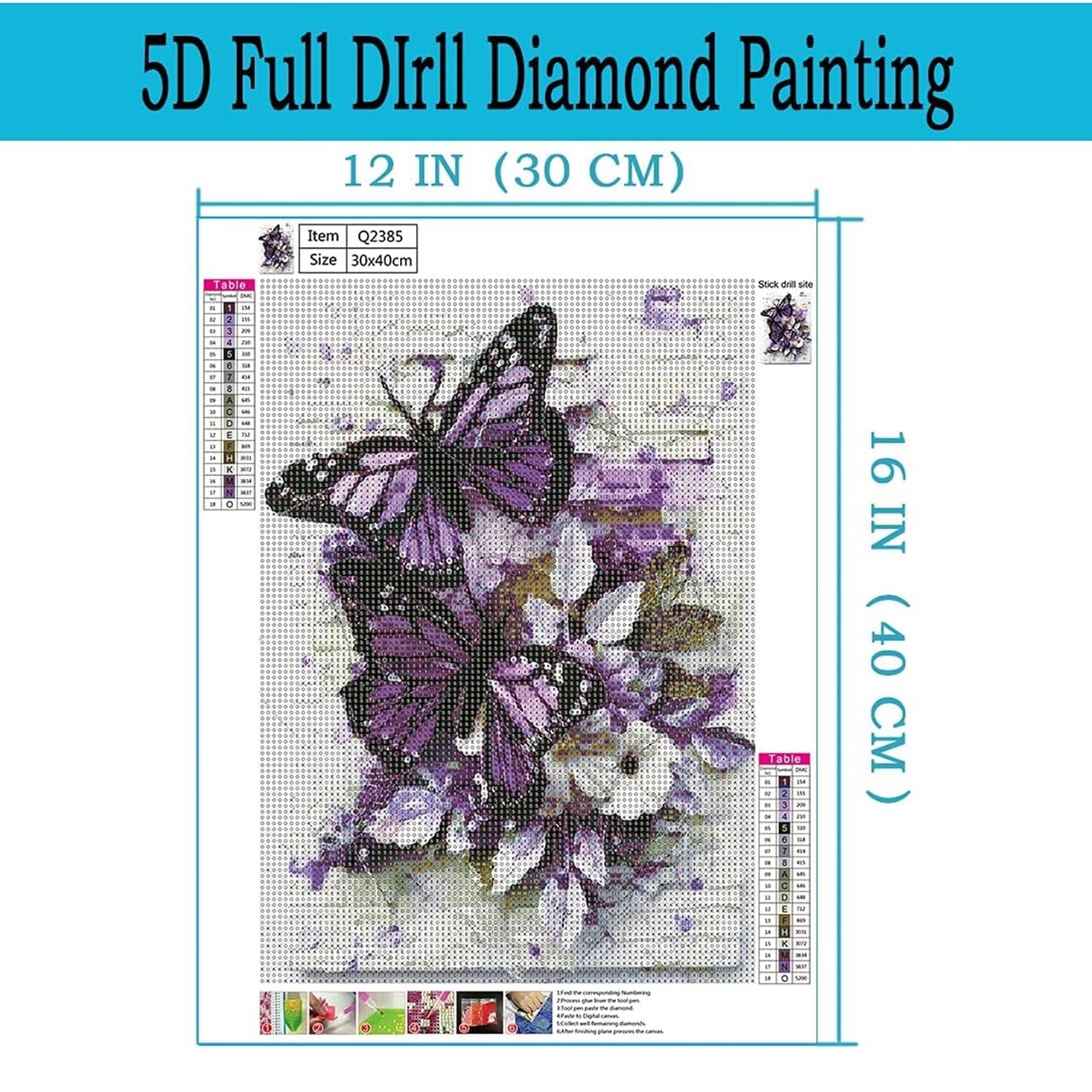 DIY 5D Round Full Drill Butterfly Flowers Diamond Art Adult 5d Diamond Painting Very Suitable for Home Leisure and Wall Decoration 11.8x15.7 (Inches) Diamond Painting